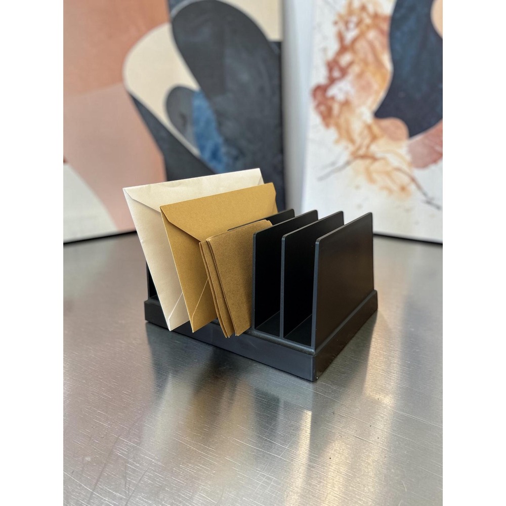 Vintage Korr Mid Century Desk Organizer - Black Letter Tray - Retro Paper Holder